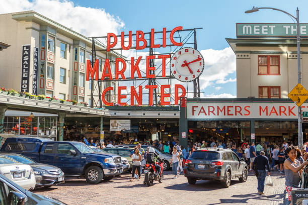 Pike Place Public Market Center in Seattle pike place market or public market center in summer season,Seattle,Washington,usa pike place market stock pictures, royalty-free photos & images