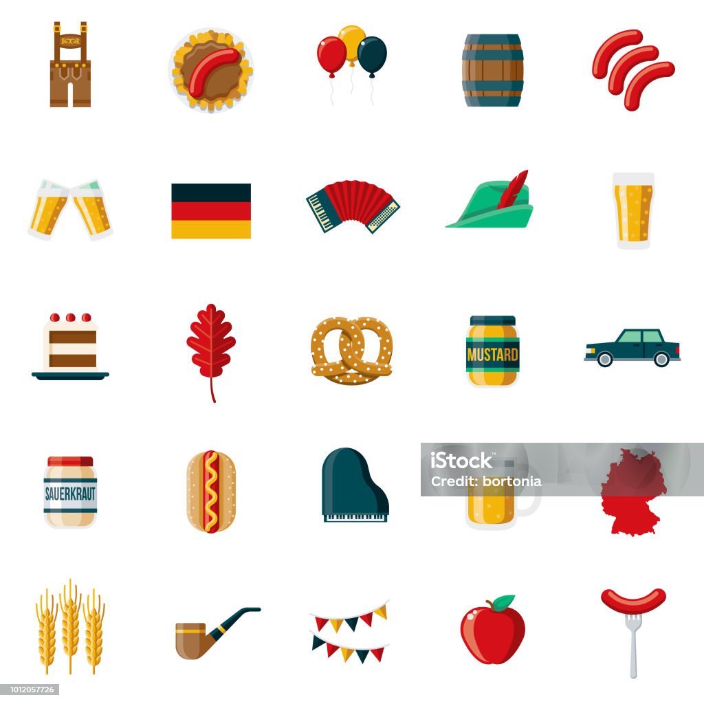 Germany Flat Design Icon Set A set of flat design styled German icons with a long side shadow. Color swatches are global so it’s easy to edit and change the colors. File is built in the CMYK color space for optimal printing. Germany stock vector