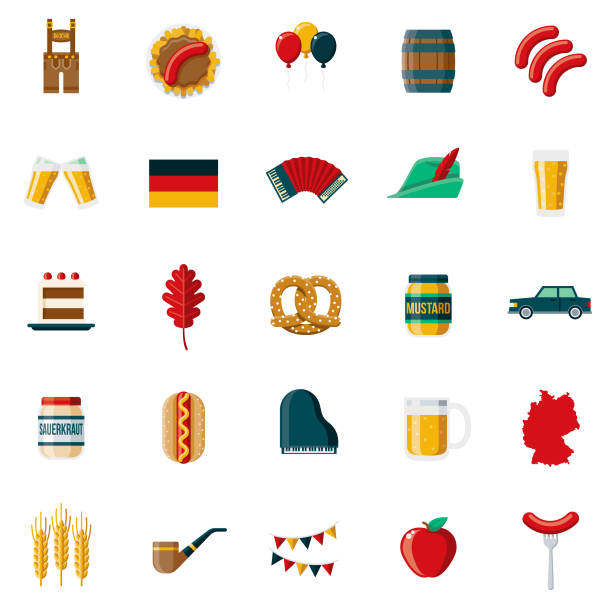 Germany Flat Design Icon Set A set of flat design styled German icons with a long side shadow. Color swatches are global so it’s easy to edit and change the colors. File is built in the CMYK color space for optimal printing. oktoberfest stock illustrations