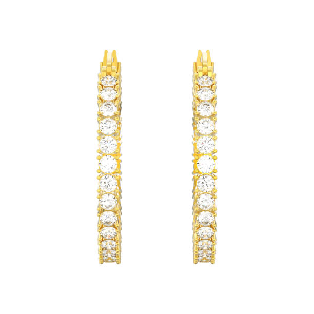 istock 3D illustration isolated yellow gold decorative diamond earrings with hinged lock 1012060704