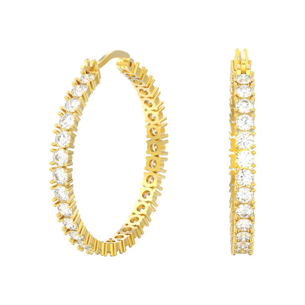 istock 3D illustration isolated yellow gold decorative diamond earrings with hinged lock 1012060714