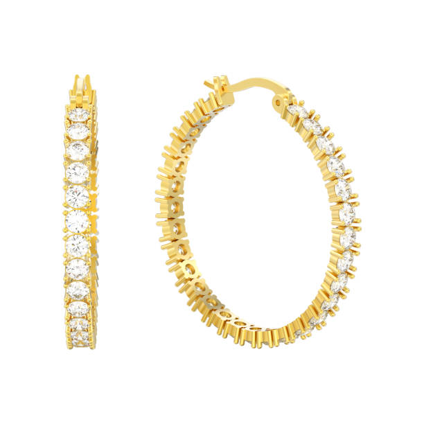 istock 3D illustration isolated yellow gold decorative diamond earrings with hinged lock 1012060726