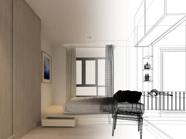 istock sketch design of interior living room,3d rendering 1012063596