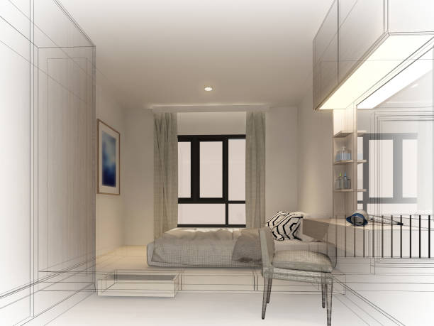 istock sketch design of interior living room,3d rendering 1012063618
