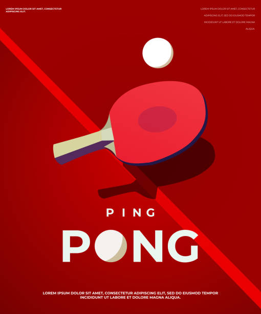 ilustraciones, imágenes clip art, dibujos animados e iconos de stock de plantilla cartel de ping-pong. mesa y raquetas de ping-pong. ilustración de vector eps10 - deporte de raqueta