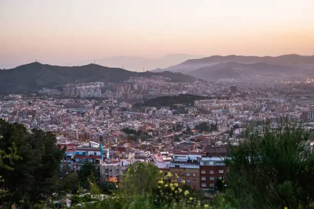 Photo of Beautiful viewpoint of Barcelona at sunrise, natural location in spring.
