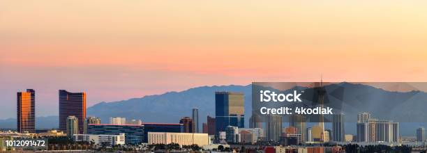 Las Vegas At Sunset Stock Photo - Download Image Now - Las Vegas, Urban Skyline, Las Vegas Convention Center