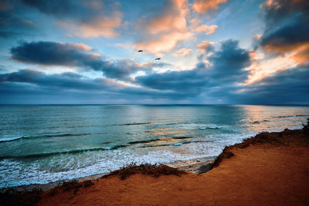 Dusk from cliffs overlooking carlsbad california beach
