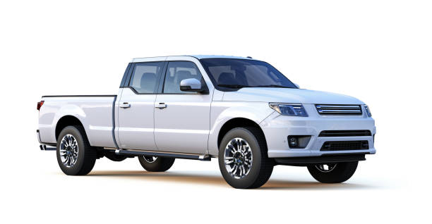 istock 3D illustration of Generic White pickup truck on white background 1012114110