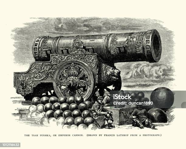Tsar Cannon Moscow Russia Stock Illustration - Download Image Now - Cannon - Artillery, Engraving, Antique