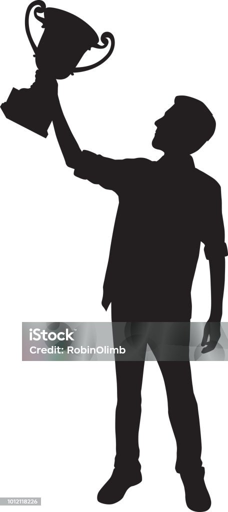 Young Man Holding Up A Trophy Silhouette Vector silhouette of a young man holding up a trophy silhouette. Trophy - Award stock vector