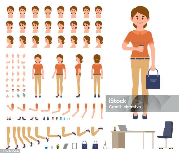 Business Woman In Casual Office Look Character Creation Set Cartoon Style Manager Constructor Kit Stock Illustration - Download Image Now