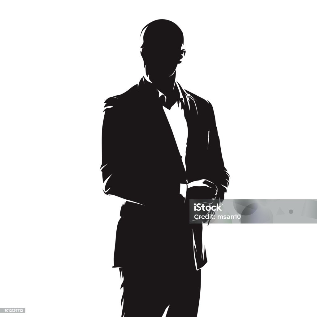 Business man in suit, abstract comics ink drawing, isolated vector silhouette. People Spy stock vector