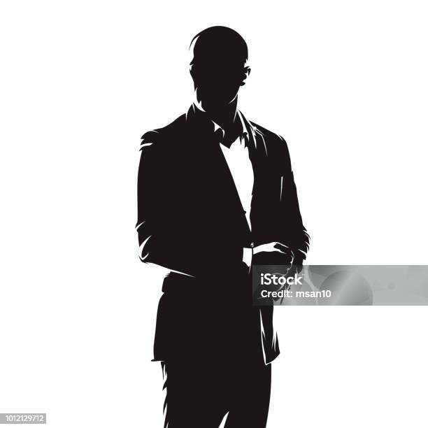 Business Man In Suit Abstract Comics Ink Drawing Isolated Vector Silhouette People Stock Illustration - Download Image Now