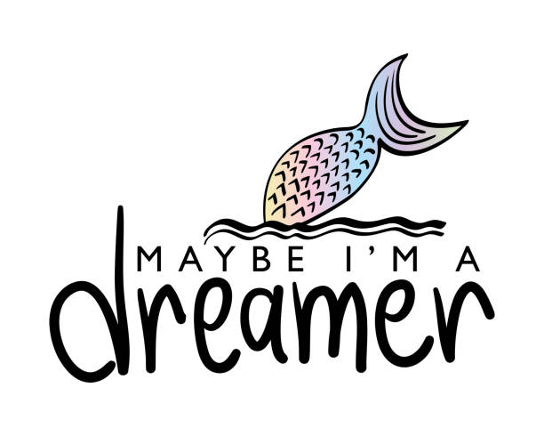 istock Dreamer text and mermaid drawing illustration design for t shirt graphics, prints, posters and stickers 1012133256