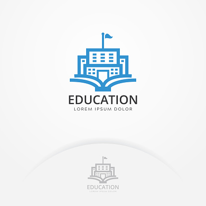 Education building logo. Vector of book and a building, symbol of library and study. Education and University logo template