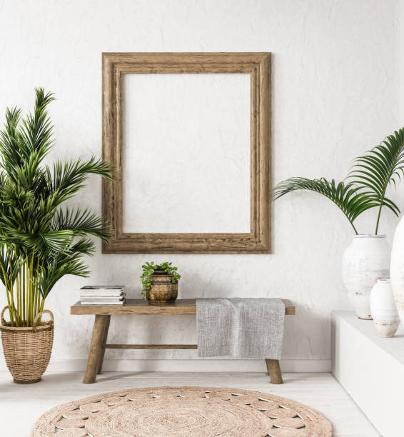 istock Old wooden frame mock-up in interior background,Scandi-boho style 1012146546