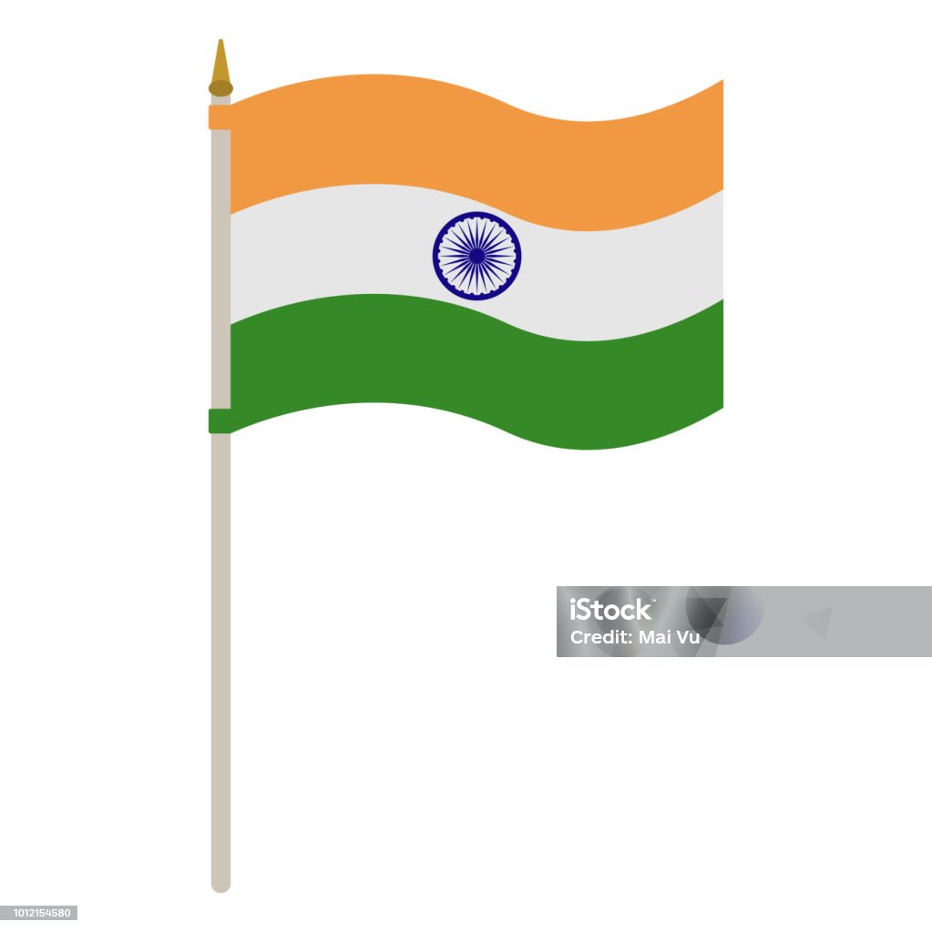 Flag of India on Pole Waving flag of India on pole isolated on white background Indian Flag stock vector