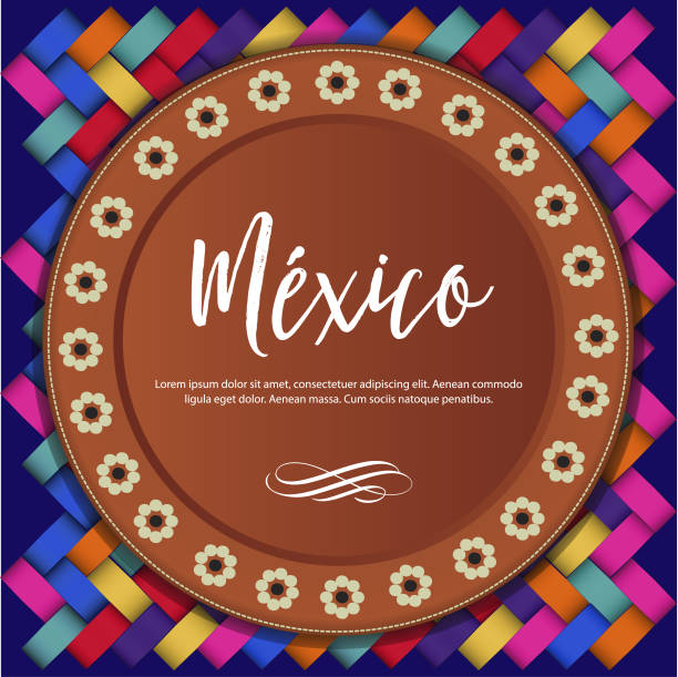 ilustraciones, imágenes clip art, dibujos animados e iconos de stock de composición de la placa de barro tradicional mexicana – copia espacio - mexican culture backgrounds clay frame