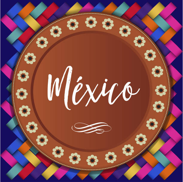 ilustraciones, imágenes clip art, dibujos animados e iconos de stock de composición de la placa de barro tradicional mexicana – copia espacio - mexican culture backgrounds clay frame