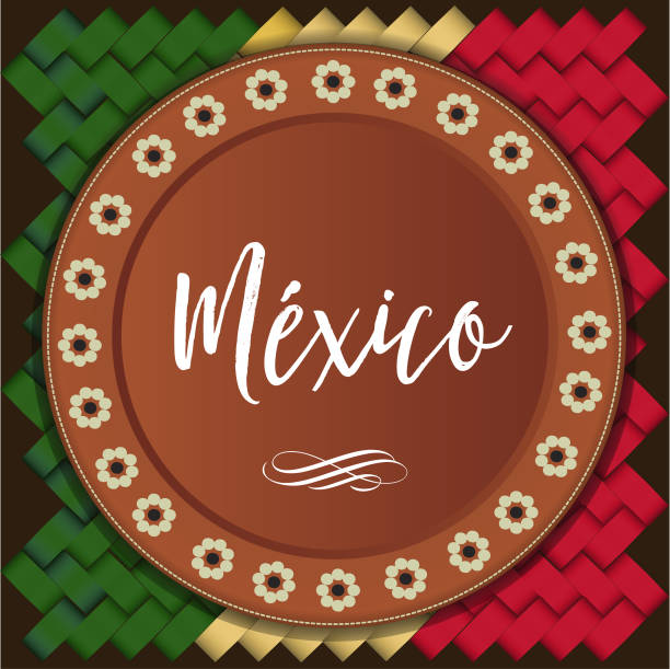 ilustraciones, imágenes clip art, dibujos animados e iconos de stock de composición de la placa de barro tradicional mexicana – copia espacio - mexican culture backgrounds clay frame