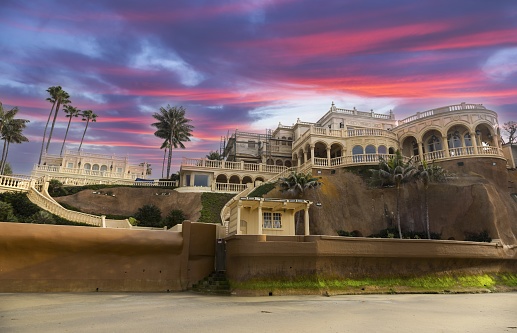 San Diego, California, USA - February 14, 2018: Villa Pelagia, Luxury Mansion on La Jolla Shores Waterfront, designed by Los Angeles Architect Timothy Corrigan