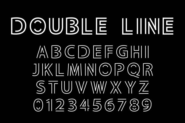 шрифт с двойной строкой - typeset english culture alphabet black stock illustrations