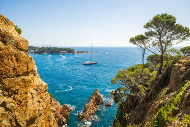Beautiful coast and sea aerial scenery in Costa Brava, Catalonia, Spain. Famous summer vacation destination.
