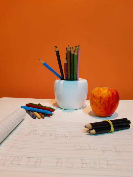 istock Sheets drawn with crayons and various color Pencils school image and text back to school 1012162252