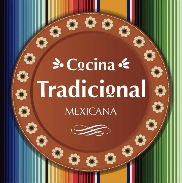 Vector illustration of Cocina Tradicional Mexicana (Mexican Traditional Food in spanish) Clay Plate Composition – Copy Space