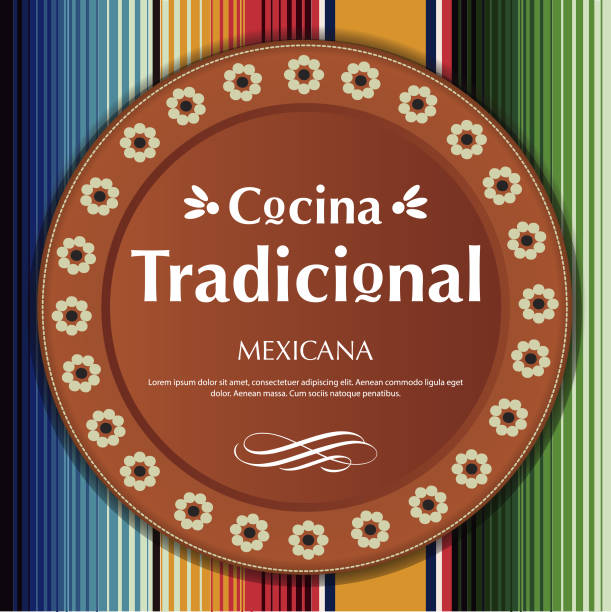 ilustraciones, imágenes clip art, dibujos animados e iconos de stock de cocina tradicional mexicana (comida tradicional mexicana en español) arcilla placa composición, espacio de copia - mexican culture backgrounds clay frame