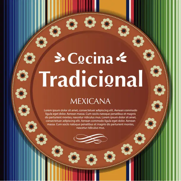 Vector illustration of Cocina Tradicional Mexicana (Mexican Traditional Food in spanish) Clay Plate Composition – Copy Space