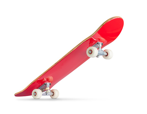 Red skateboard deck on white background. File contains a path to isolation.