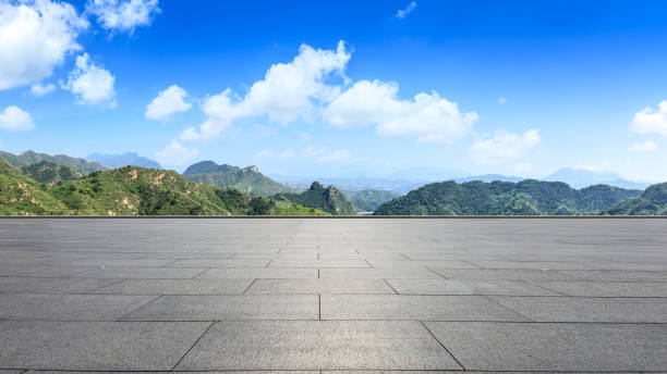 istock Empty square floor and mountain natural landscape 1012181138