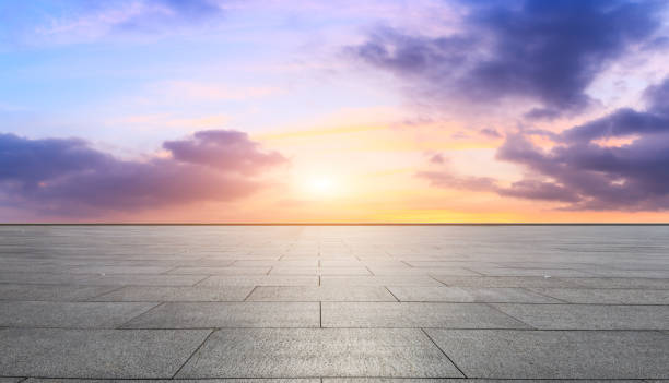 istock Square floor and beautiful colorful sky clouds at sunrise 1012202972