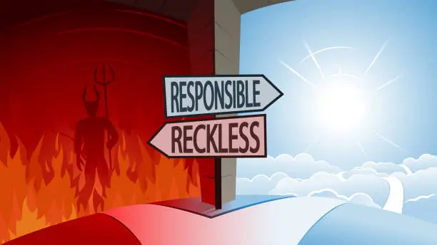 Vector illustration of Responsible and Reckless and Road to Heaven or Hell Concept