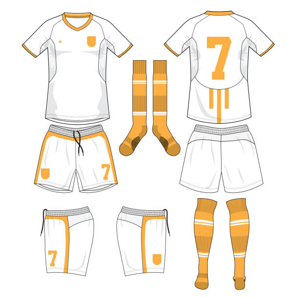 Football jersey Football jersey, sport uniform, raglan t-shirt sport, short, sock template football socks stock illustrations