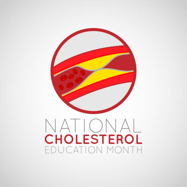illustrazioni stock, clip art, cartoni animati e icone di tendenza di illustrazione dell'icona del logo vettoriale national cholesterol education month - cholesterol