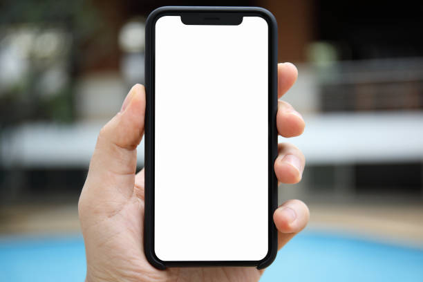 istock man hand holding phone isolated screen background pool 1012312838
