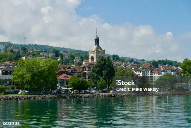 Evain From Lake Geneva Ferry Stock Photo - Download Image Now - Evian-les-Bains, Lake, Architecture