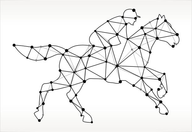 Horse Racer Triangle Node Black and White Pattern Horse Racer Triangle Node Black and White Pattern. The main object depicted in this royalty free vector illustration is created with the triangular line pattern. The individual lines form nodes with small circles on each of the vertices. The background is white with a slight gradient around the edges. horse racing gambling stock illustrations
