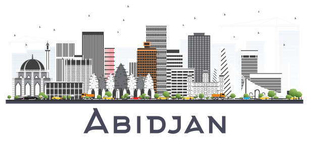 Abidjan Ivory Coast City Skyline with Gray Buildings Isolated on White. Abidjan Ivory Coast City Skyline with Gray Buildings Isolated on White. Vector Illustration. Business Travel and Tourism Concept with Modern Architecture. Abidjan Cityscape with Landmarks. ivory coast landscape stock illustrations