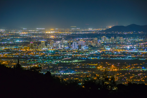 The Phoenix metropolitan area at night viewed from South Mountain.