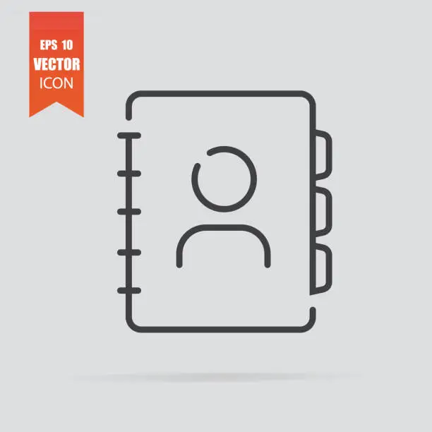 Vector illustration of Address book icon in flat style isolated on grey background.