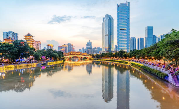 istock Nine hole bridge and skyscraper in chuengdu,china 1012357162