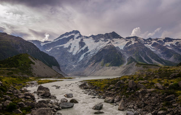 istock Mountains in Mount Cook National Park on a Cloudy day 1012357682
