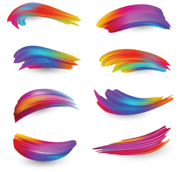 Vector illustration of Bright gradient paint brush strokes set.