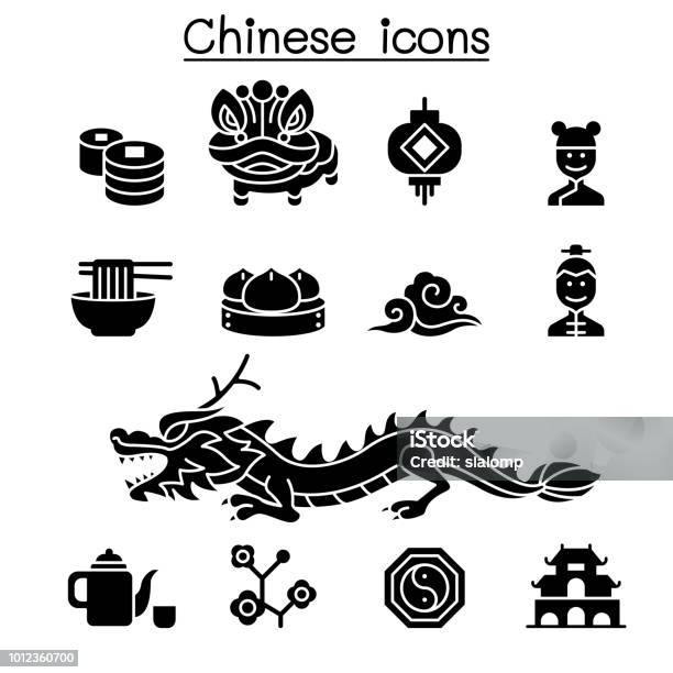 Chinese Icon Set Stock Illustration - Download Image Now - Dragon, East Asian Culture, Adult