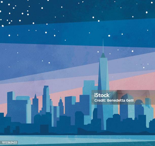 A New York Night Stock Illustration - Download Image Now - New York City, New York State, Urban Skyline