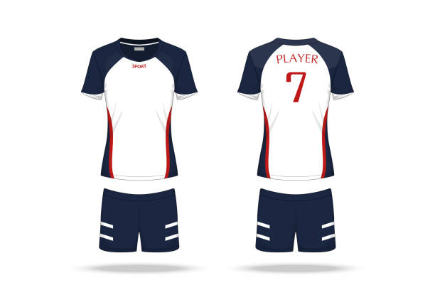 spezifikation volleyball trikot isoliert auf weißem hintergrund, sport-t-shirt runde hals und kurze hosen vorlage. mock-up team einheitlich. vektor-layern, illustration design - trikot stock-grafiken, -clipart, -cartoons und -symbole